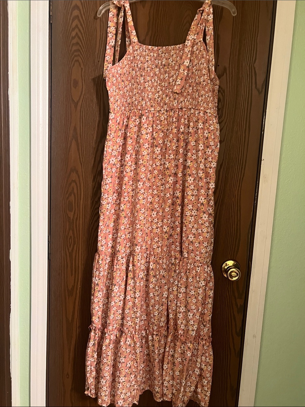 Dusty Peach Floral Tie-Shoulder Maxi Dress